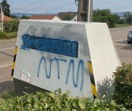 Blue painted speed camera