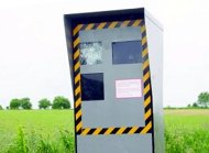 Smashed French speed camera