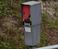 Pink speed camera in Quevert, France